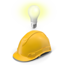 a builder's hat with a lightbulb above it