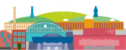 cartoon image of Greater Manchester buildings