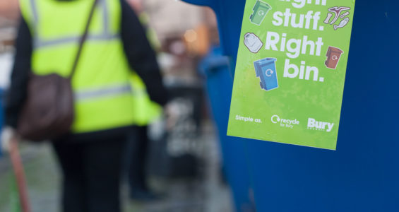 Right stuff, right bin tag on a blue wheelie bin
