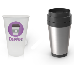 a plastic cup being exchanged for a reusable cup