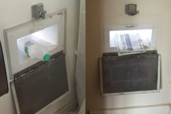 holes in kitchen wall for recycling to go straight into the wheelie bins outside