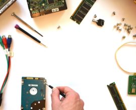 a circuit board being repaired