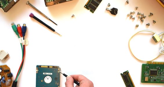 a circuit board being repaired
