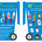 Bin shaped fold out leaflet showing what can be put in the blue recycling bin in Bury