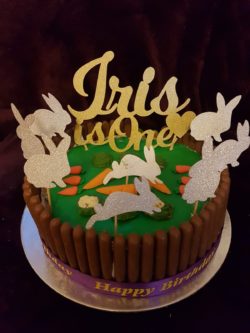 rabbit themed birthday cake - Iris is one