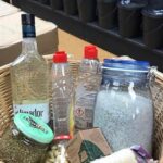 Basket of shopping in reusable bottles and jars