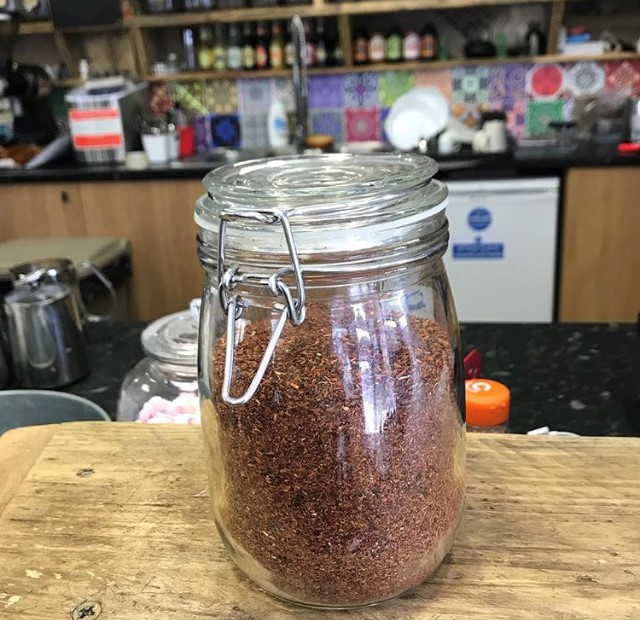 Loose tea in a glass jar