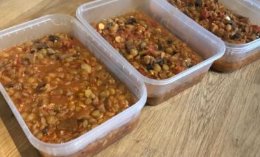 Chilli meal in three plastic containers