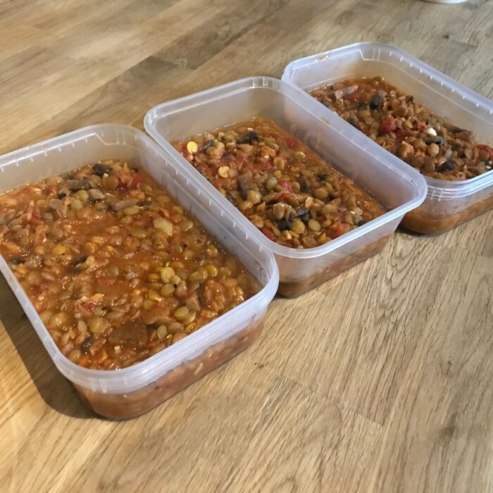 Chilli meal in three plastic containers