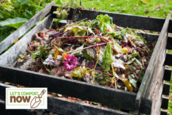 Mix of food and garden waste in a wooden crate