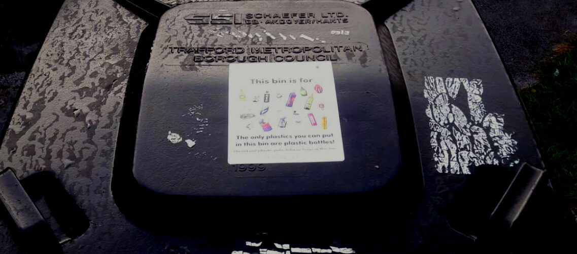 Bin sticker on black Trafford bin