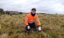 Man in high visibility jacket planting trees