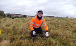 Man in high visibility jacket planting trees