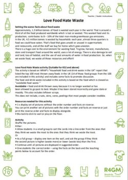 Screen shot of teacher notes for Love Food Hate Waste Activity