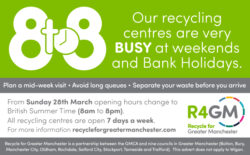 recycling infographic, reads: Our recycling centres are very busy at weekends and bank holidays