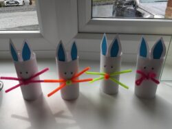 Rabbits made out of recycled materials
