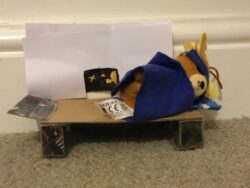 Animal sleeping in a bed I made