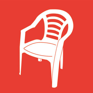 white image of plastic garden chair on a red back ground