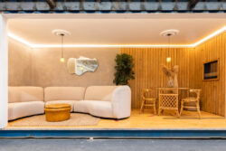 Image of a staged living room setting, using all upcycled items donated to the renew hub.