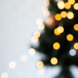 Blurred silhouette of Christmas tree with lights
