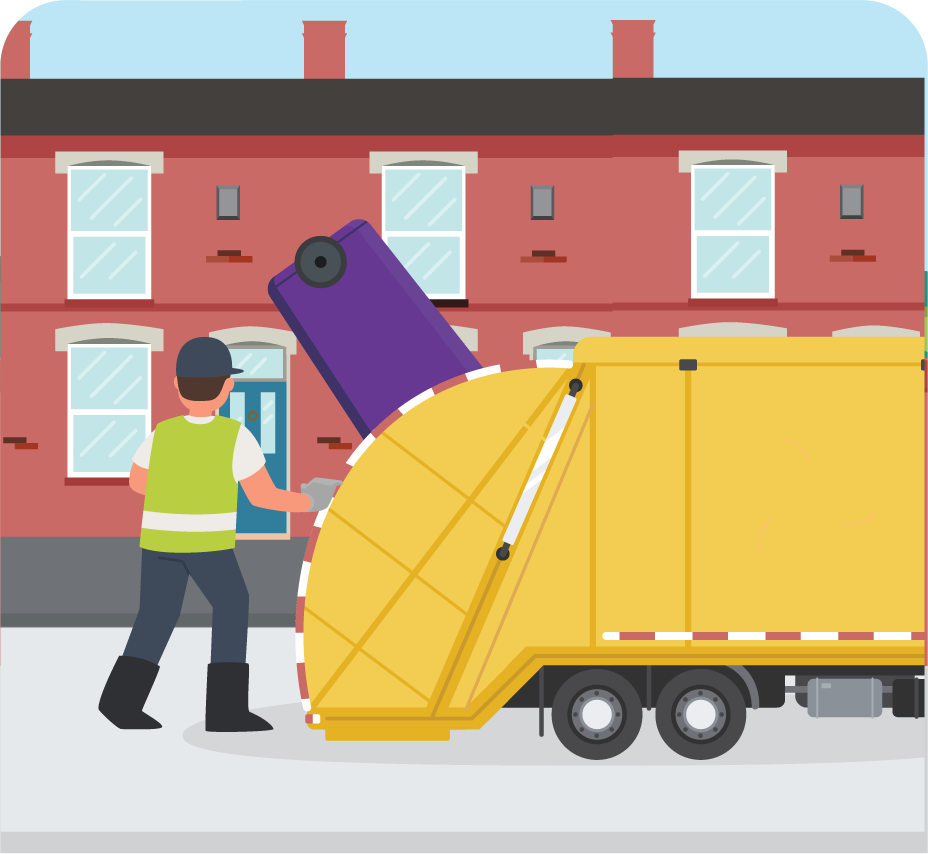 person putting bin bag into a wheelie bin