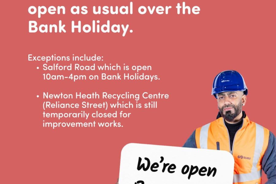 Our Recycling Centres are open as usual over the Bank Holiday 🙌🏻 You can visit from 8am-8pm. The only exception is Salford Road, which is open 10am–4pm on Bank Holidays. Planning a visit? The quietest times are before 11am and after 5pm.