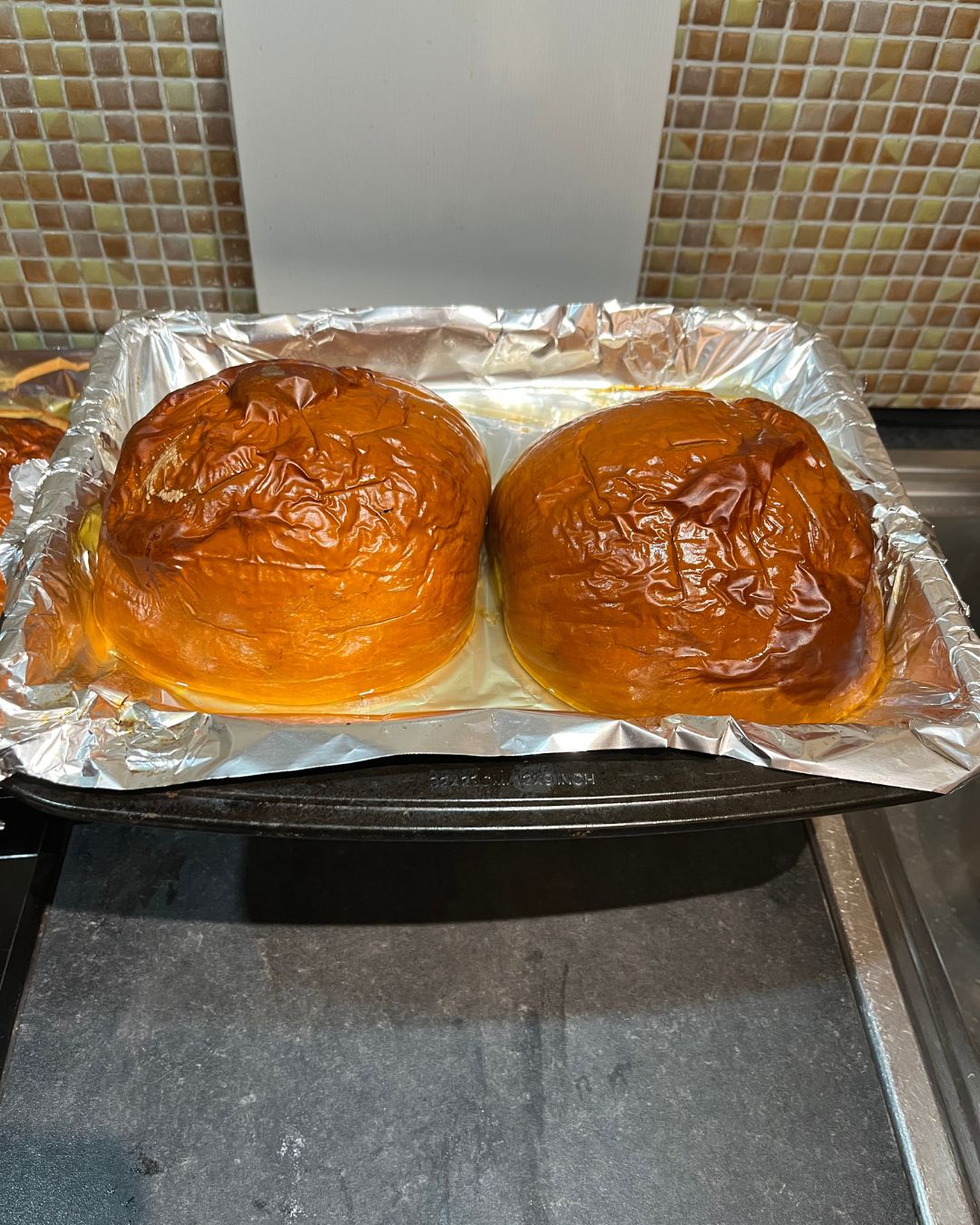 Roasted pumpkin on baking tray