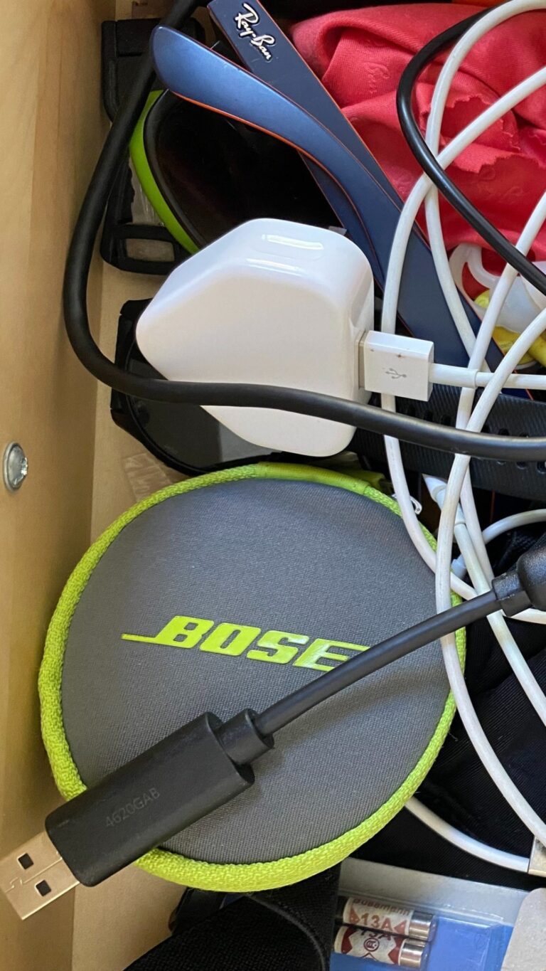 image of chargers, wires, cables, headphones,